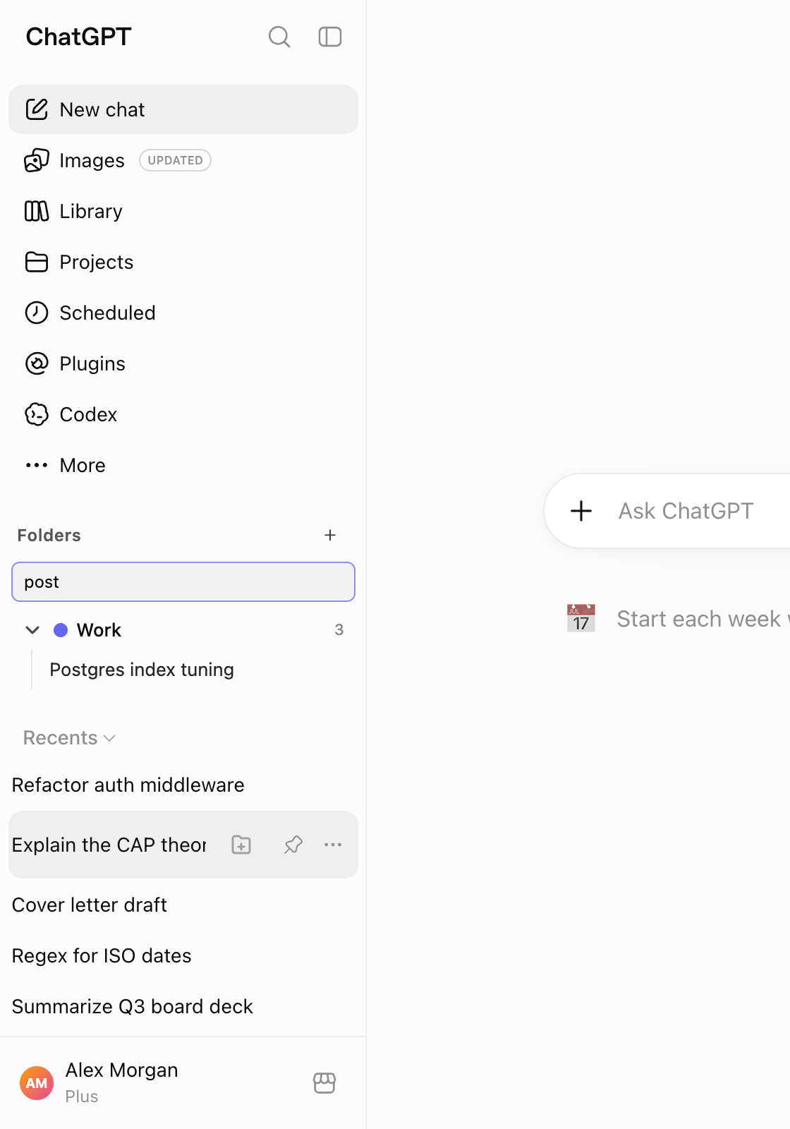 Search box filtering saved chats to one result